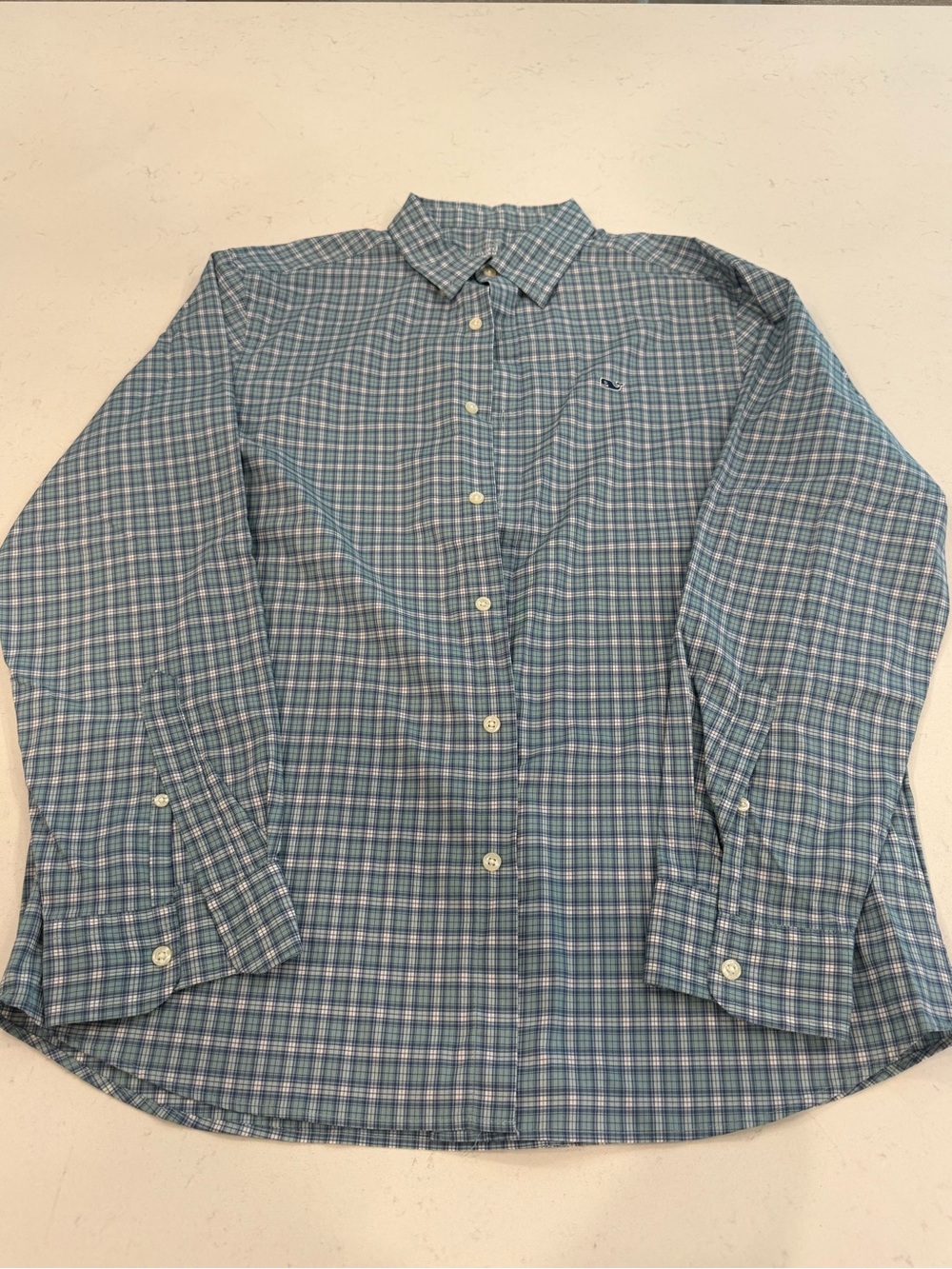 Vineyard Vines Blue and White Plaid Button-Down Shirt